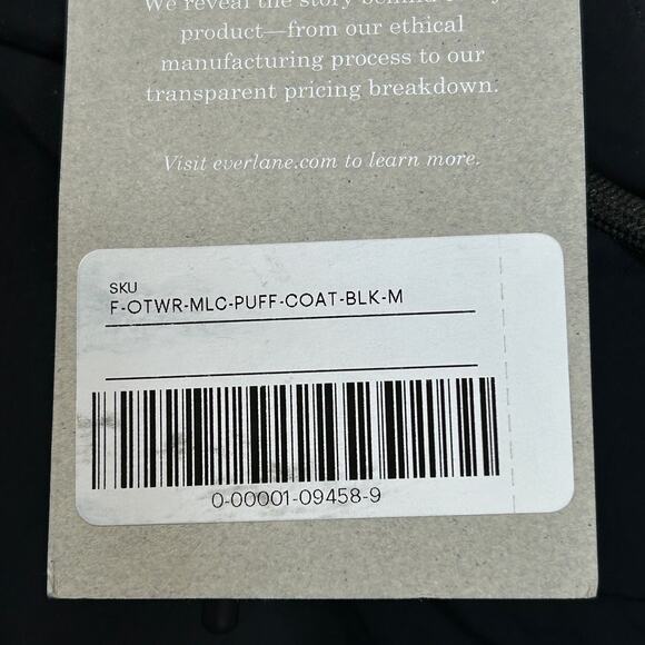 Everlane ReDown Puffer Full Zip Coat Mid Length Black Women Medium NWT - Picture 13 of 15